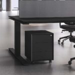 An under desk storage cabinet with wheels