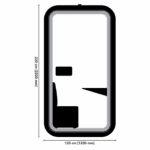 Technical schematic for an Urban 411 Smart One single office pod with dimensions showing 220 cm in height and 120 cm in width, featuring an internal seat and work desk layout.