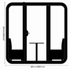 A technical dimension diagram for a square Urban 411 meeting pod, measuring 220 cm by 220 cm, featuring two internal benches and a central meeting table.