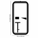Technical diagram of an Urban 411 Smart One single office pod with dimensions showing 220 cm height and 100 cm width, featuring an internal stool and workspace layout.