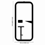 A technical floor plan diagram of the Urban 411 Smart One single office pod, showing dimensions of 220 cm in height and 100 cm in width with an internal stool and work ledge.