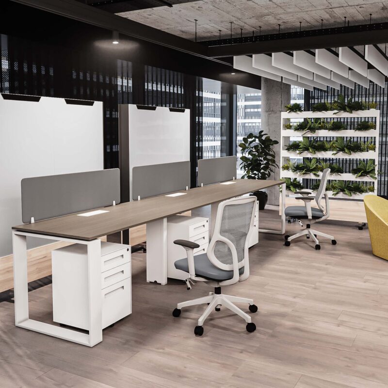 Image of a office workstation that is a 3 Side by Side cluster