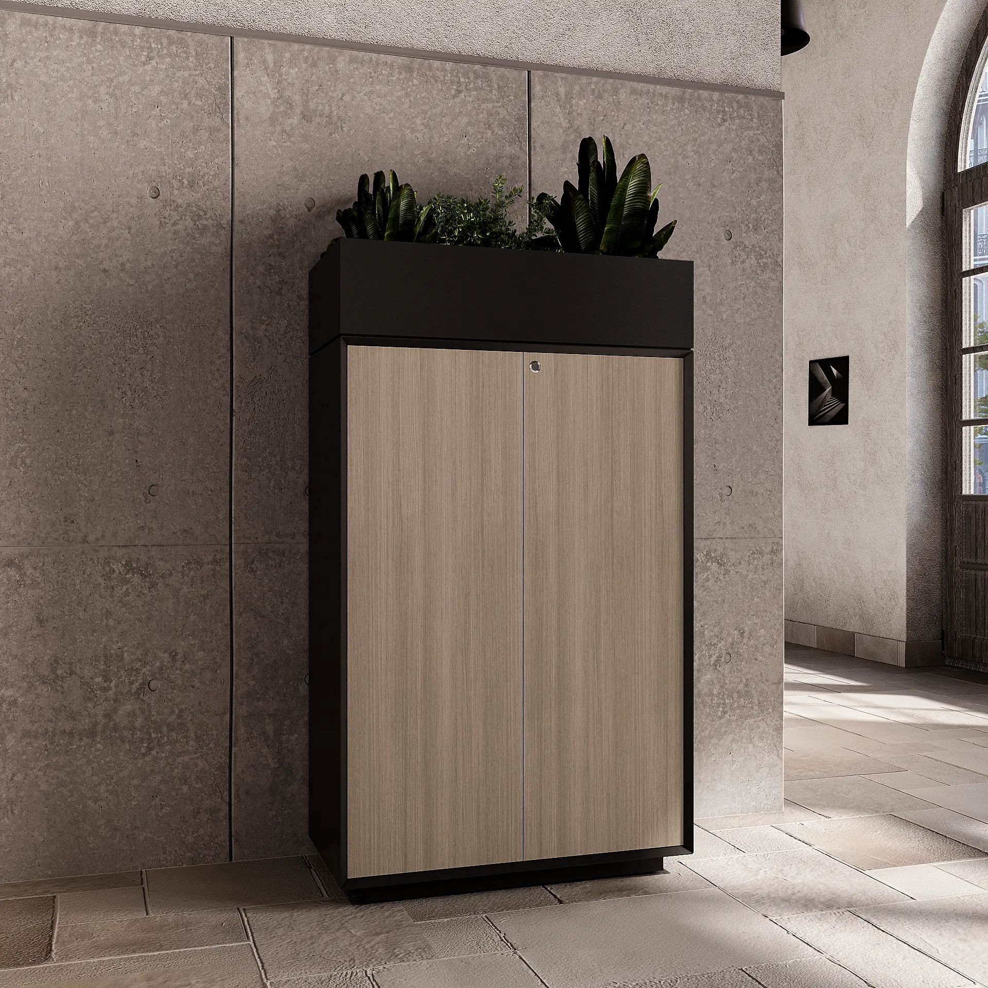 Medium Height Planter - Black E+ Medium Planter Cabinet - Image 1